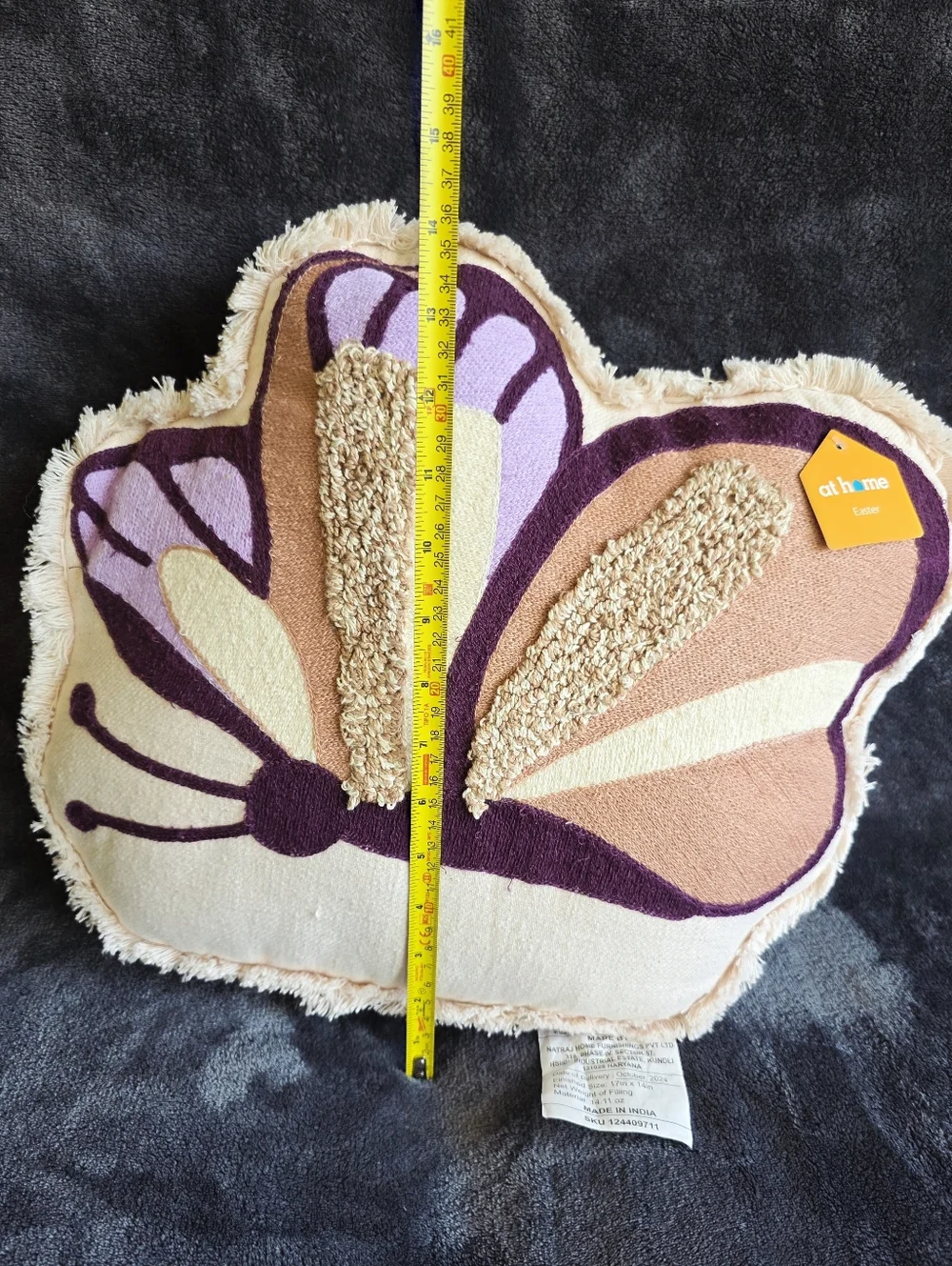 New spring/ Easter / summer Butterfly Shaped Throw Pillow with Fringe, 14x17